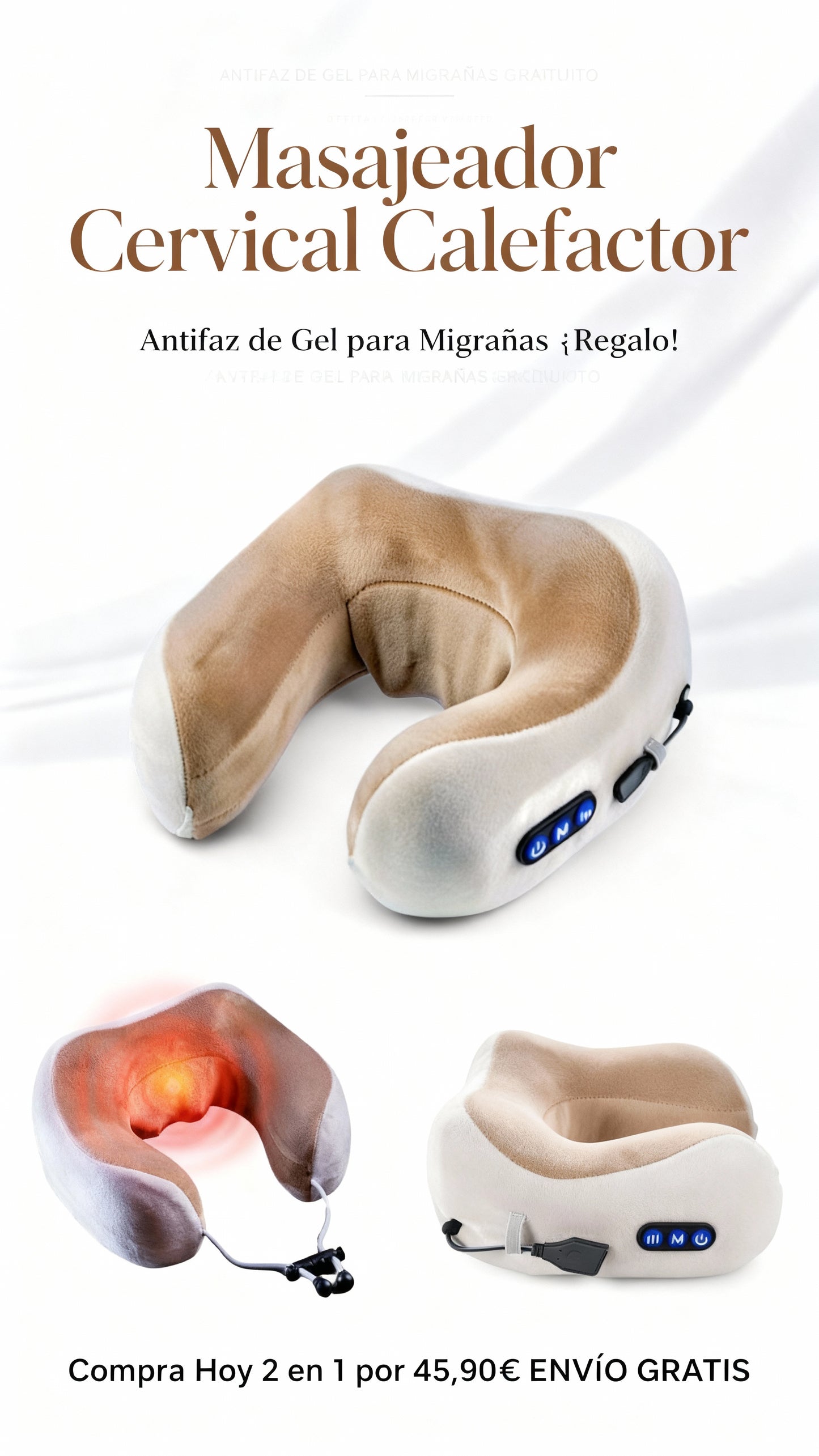 Masajeador Cervical Calefactor + Antifaz de Gel Gratis | Alivio Dolor de Cuello y Migrañas
