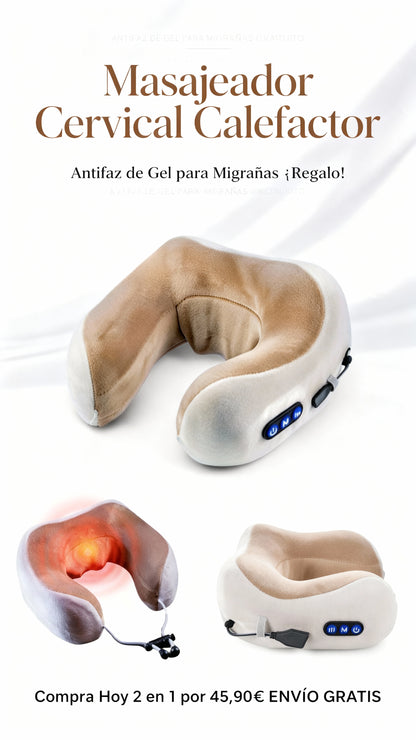 Masajeador Cervical Calefactor + Antifaz de Gel Gratis | Alivio Dolor de Cuello y Migrañas